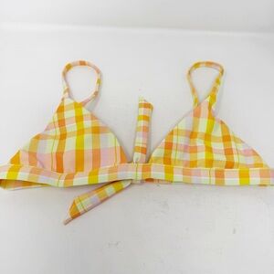 SKATIE Kourtney Yellow Plaid Bikini Top in Suva Plaid Size XS Coquette Beach NEW